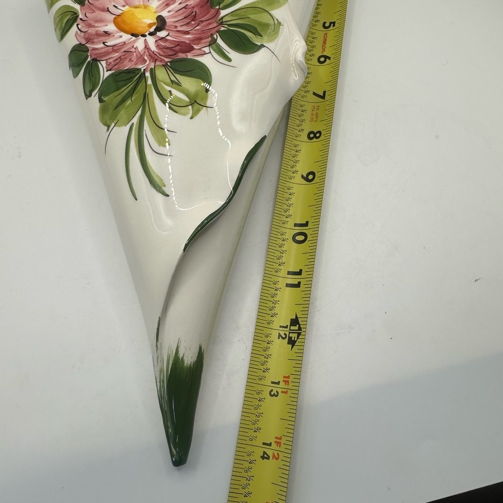 Hand-Painted Floral Cone Shaped Wall Pocket Vase Made In Italy - Picture 5 of 9